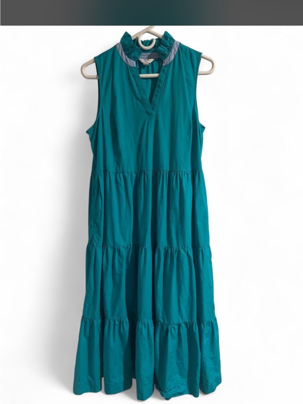 crown & ivy Teal Tiered Maxi Dress with Contrast Collar